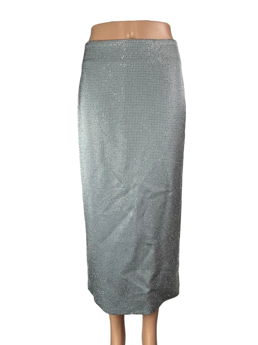 NEW Zara Women's Gary Shimmer Rhinestones Back Slit Maxi Straight Pencil Skirt S